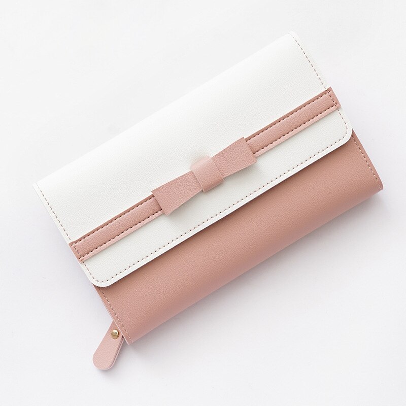 Ladies Clutch Zip Wallet Women Coin Purse Bow Magnetic Buckle Multi-Capacity Long Wallet For Females Girls Small Fresh: Pink