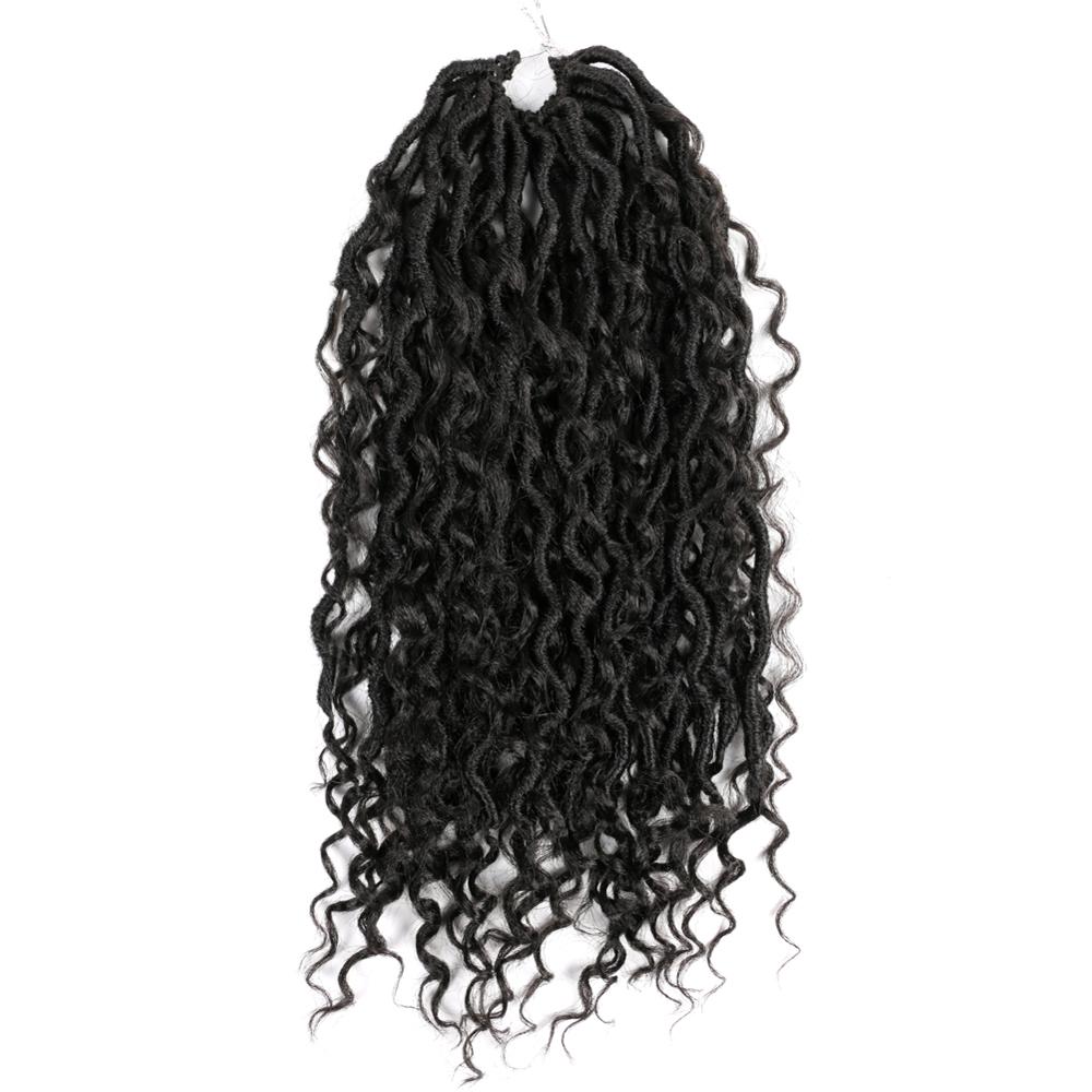 Luxury for Braiding 14" 18" River Goddess Locs Crochet Synthetic Braiding Hair Extensions Ombre Brown Faux Locs With Curly Hair: #1B / 14inches