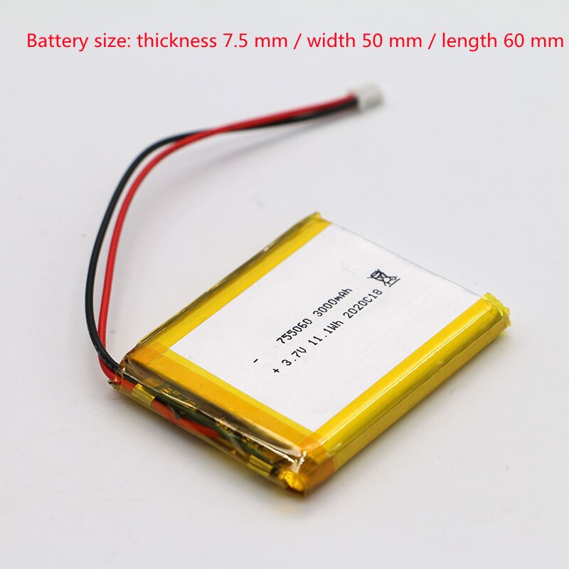 755060 Lithium Polymeer Batterij 3.7V 3000Mah Voor Led Lamp / Game Handvat Met Connector Ph2.0