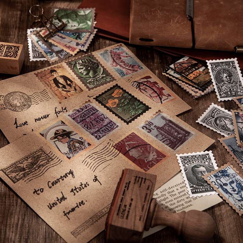 Sellos Vintage nostálgicos de los tiempos, paquete de pegatinas de papel Washi, diario de chatarra, etiqueta decorativa, álbum de recortes