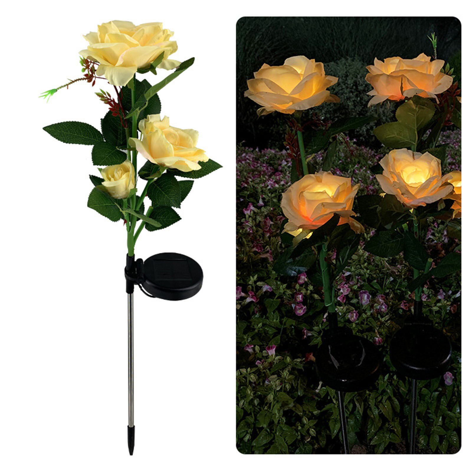 Zonne-energie Led Light Rose Bloem Lamp Simulatie Bloem Solar Lamp Voor Gazon Yard Garden Lichtgevende Bloem Tuin Decoratie: YELLOW