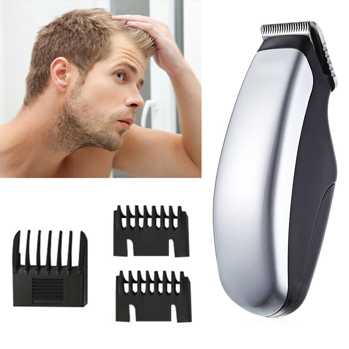 Stainless Steel Electric Hair Clipper Battery Operated Hair Trimmer Cutting Machine with 3 Limit combs for Men