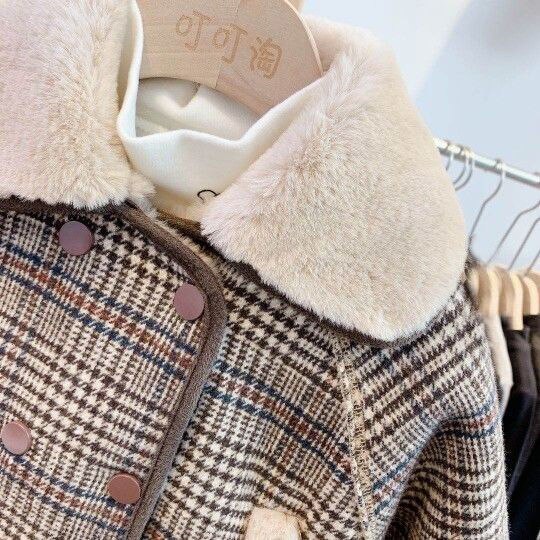 Soft Wool Plaid Korean Children Outerwear Coat Winter Baby Boys Girls Jackets Coat Infant Warm Thick Kids Clothes