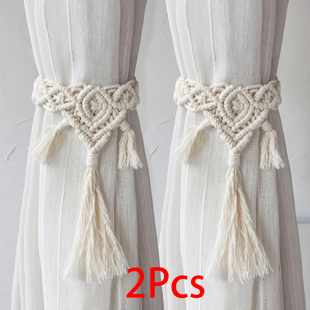 2-pack macrame gordijn tiebacks decoratief gordijn met kraal raambanden kawaii boho kamer decor woonkamer huisdecoratie cadeau: Breen