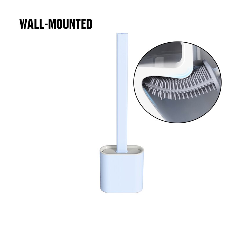 Tpr silikone toiletbørstehovedholder vægmonteret blød rengøringsbørste husholdningsgulv rengøringsværktøj badeværelse tilbehørssæt: Vægmonteret blå