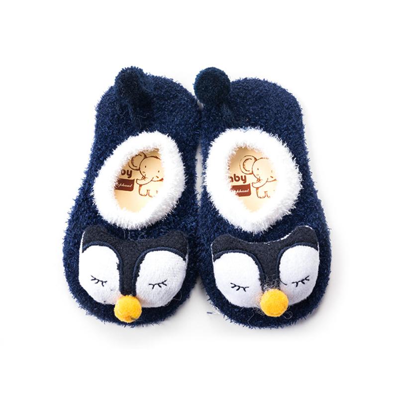 Patucos de punto antideslizantes para bebé, 1 par de zapatos para niño y niña de 0 a 5 años con estampado de animales suaves de dibujos animados de terciopelo Coral y calcetines para niño y niña