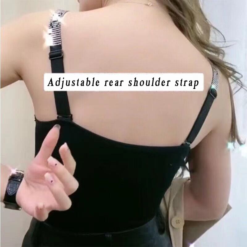 Luxury Diamond Sling Seamless Camisole U-shaped Back Adjustable Shoulder Strap No Steel Ring Sports Underwear Party Essential