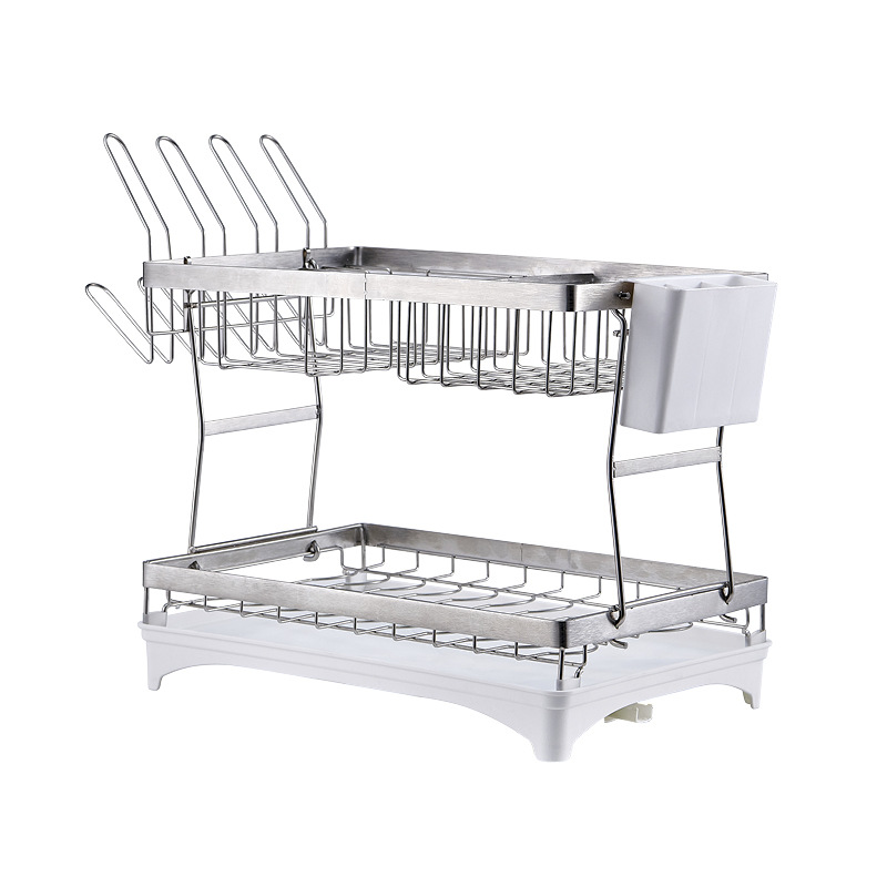 304 Stainless Steel Kitchen Storage Rack Double-layer Detachable Bowl Dish Tray Drain Rack Multifunctional Storage Basket: Default Title