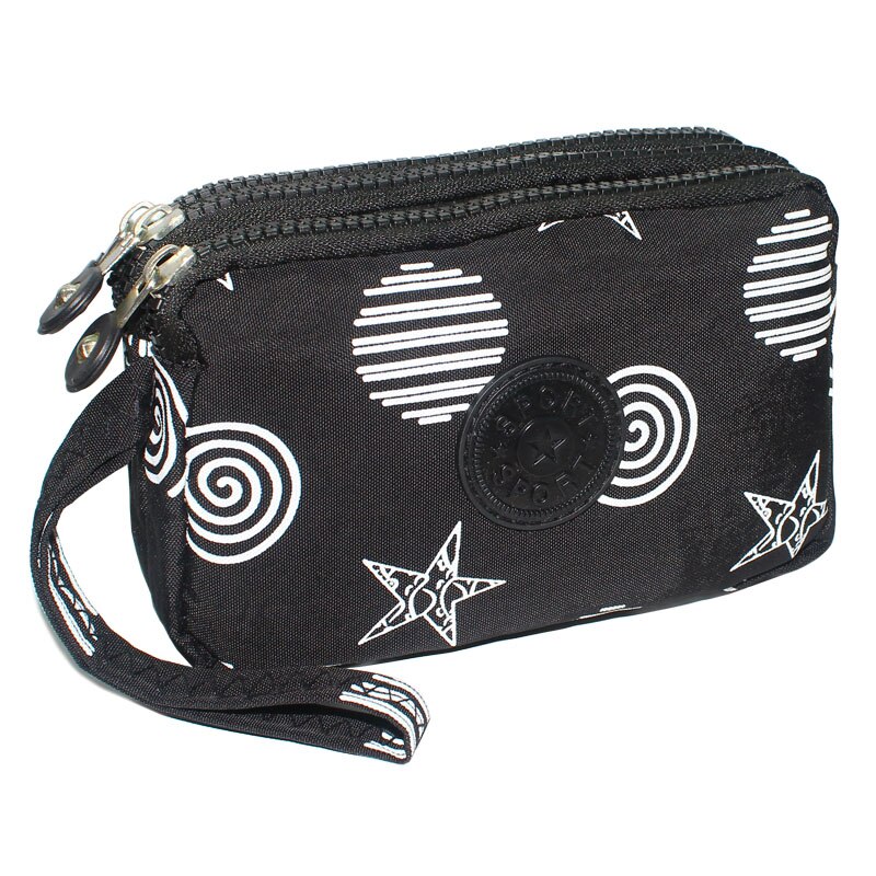 Cartera de tela de lona con 3 cremalleras para mujer, monedero de flores, bolso de mano, billetera para niña: 4