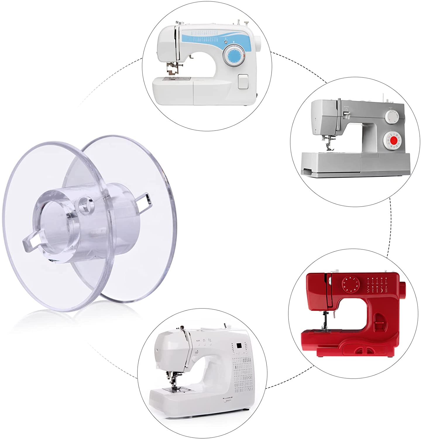 Bobines Sa156 pour Machine à coudre Brother, 50 pièces, bobines en plastique avec étui, bobines de Machine à coudre en plastique Transparent, bricolage