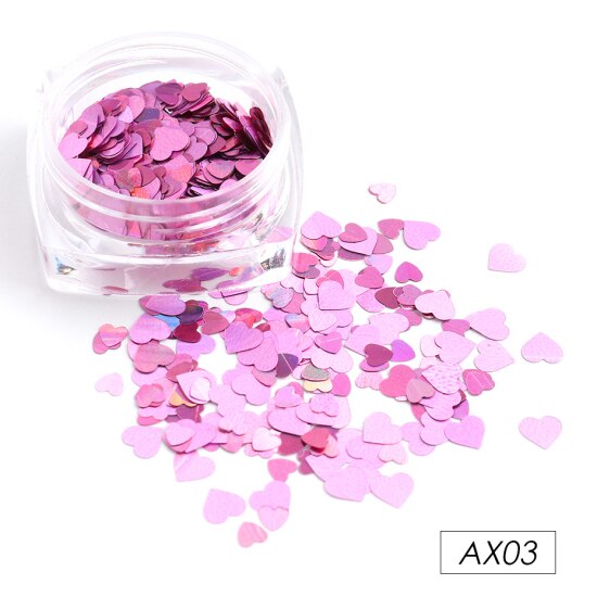 Rött hjärta nagel paljetter glitter mix guld färgglada 3d holografiska nail art flingor skivor paillett manikyr dekorationer ntax 01-18: Ax03