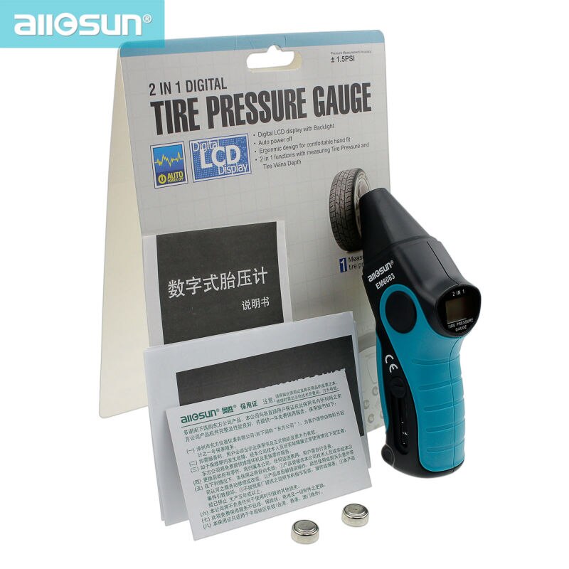 Digital Tire Pressure Gauge Monitor&Tire Veins Depth Tester 2 in 1 of Automotive Tester Car Tire Maintenance All-Sun EM6083