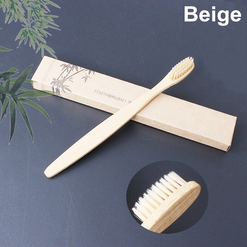 Natural Bamboo Handle Toothbrush Colorful Whitening Soft Bristle Bamboo Toothbrush Eco-friendly Tooth Teeth Brush Oral Care: beige