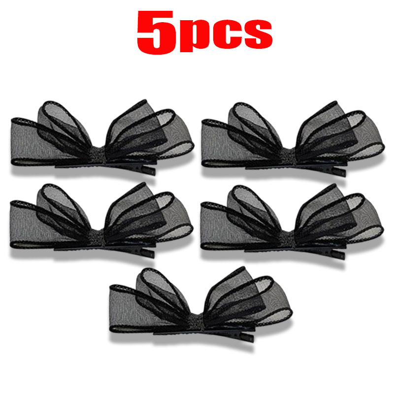 Women's Big Bows Lace Flower Hairpins Fabric Elastic Bowknot Hair Bands Girls Hair Accessories Korean Hair Clip: Silver