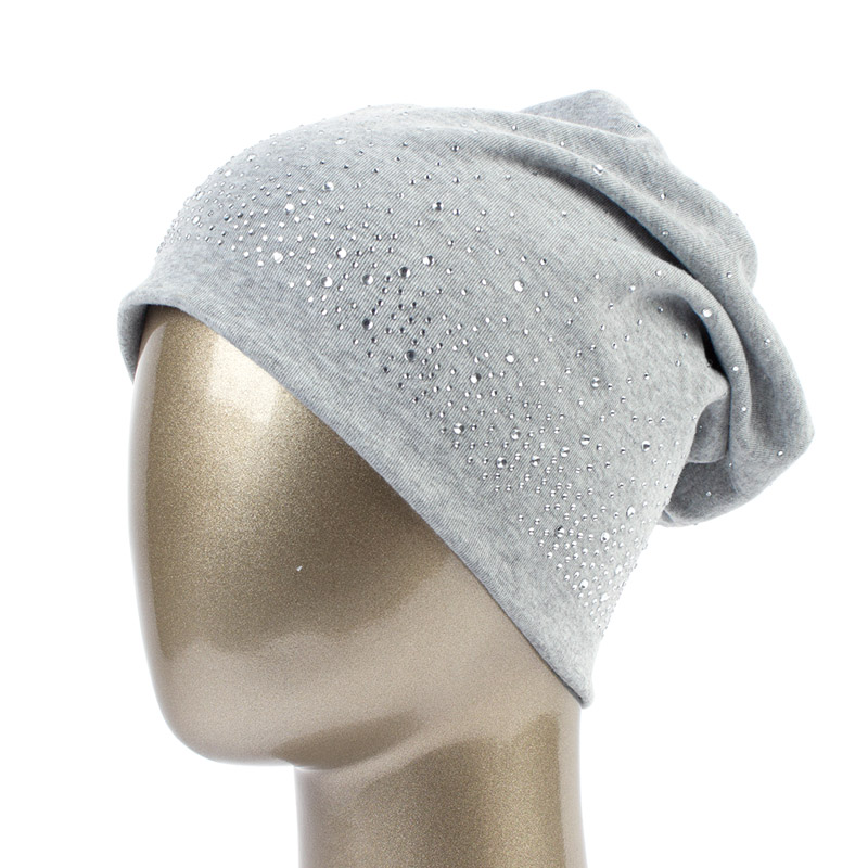 Geebro Women's Winter Slouchy Diamond Beanies &amp; Skullies Ladies Cotton Beanie Hat with Rhinestones Casual Thick Outdoor Ski Caps: Light Grey