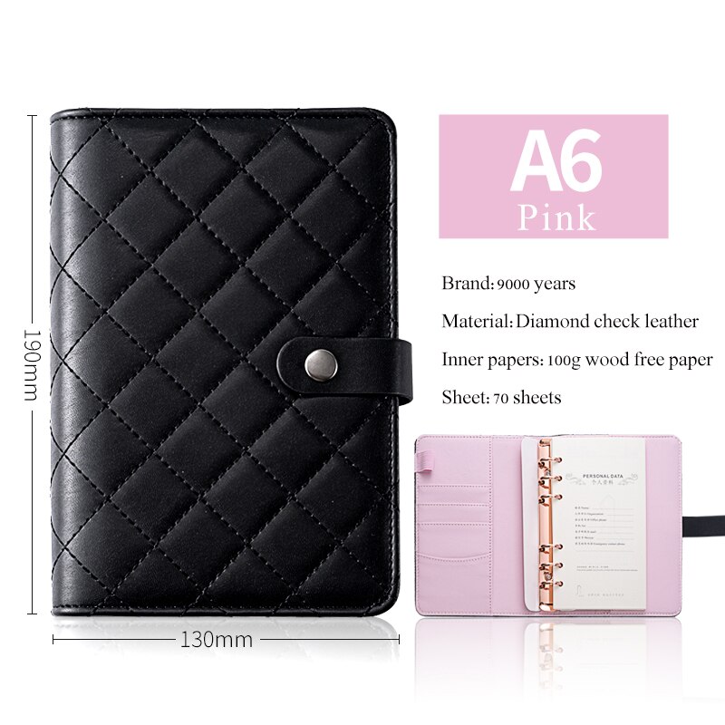 A6 Dialy Note Book,School Office Supplies Binder Diary Pocket Filler Planner Diamond Checkered Dupe Agenda: Pink Book