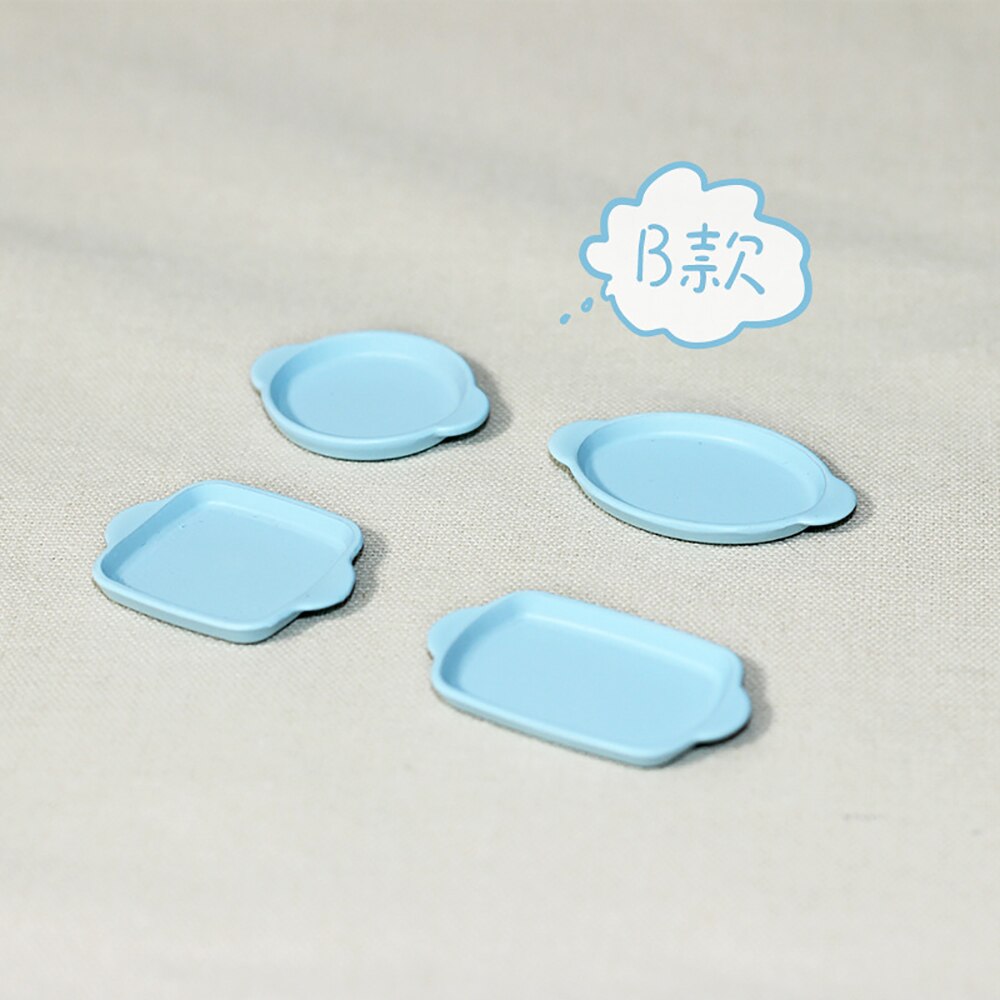 4Pcs 1/12 Dollhouse Miniature Accessories Mini Alloy Dish Model Simulation Plate Toys for Doll House Decoration: B