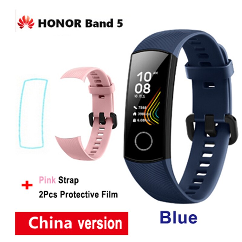 Huawei Honor band 5 Smart Band Blood Oxygen Optional smartwatch AMOLED Huawei smart band heart rage ftness sleep tracker: CN Blue Pink Strap