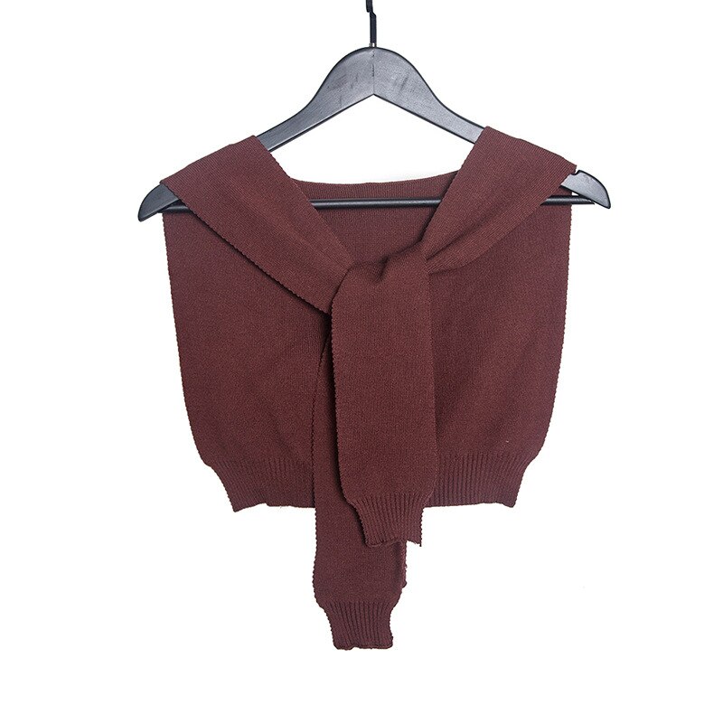 Automne hiver femmes noué faux col châle filles tricoté couleur unie petite Cape chauffe épaules écharpe en cachemire: Gris foncé