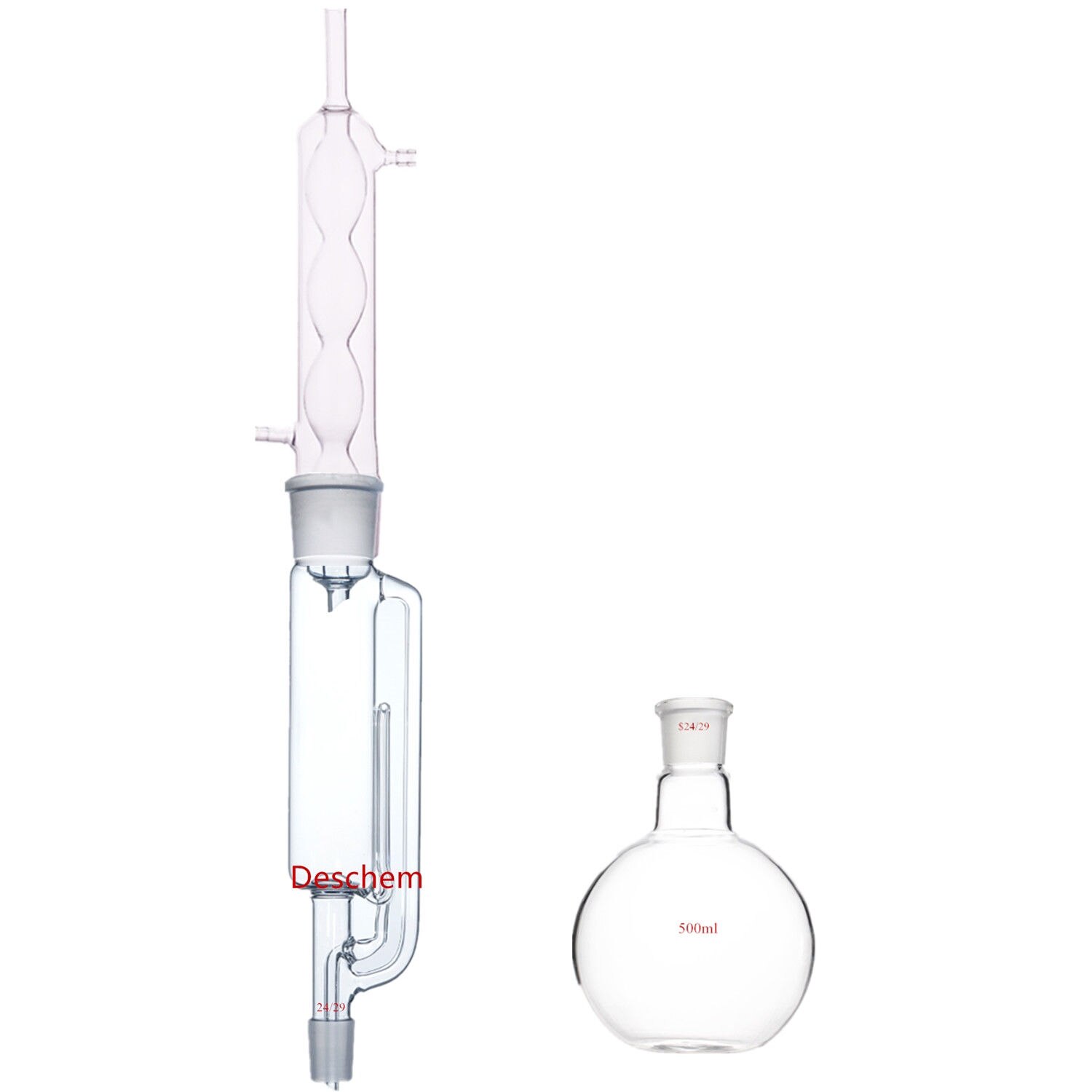 500ml 24/29 Lab Glass Soxhlet Extractor Body W/Allihn Condenser,Include 1 Flask