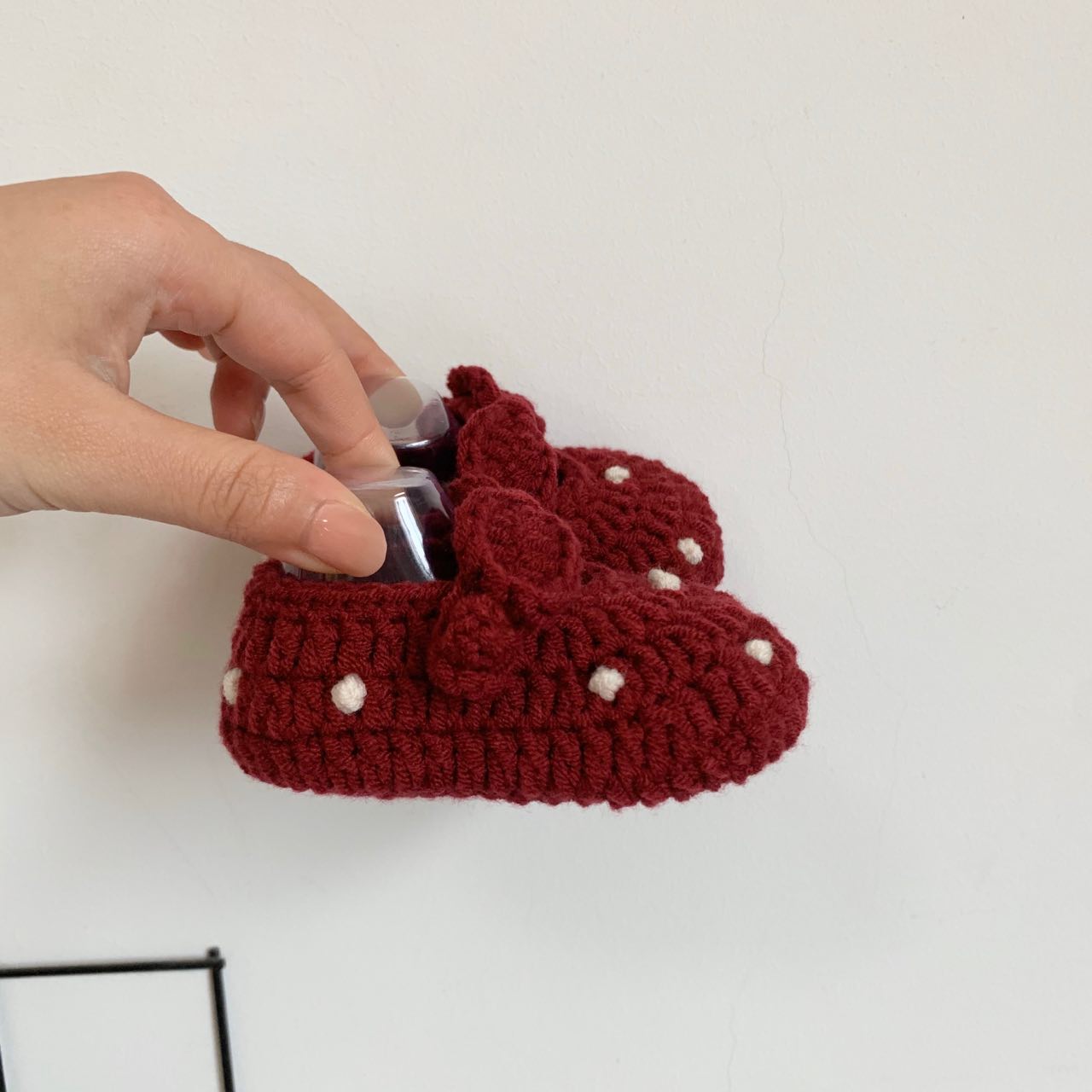 Original tissé à la main bébé chaussures mignon vin rouge à pois laine bébé chaussures 100 jours Banquet 0-6 mois fond souple: Rouge / 9cm