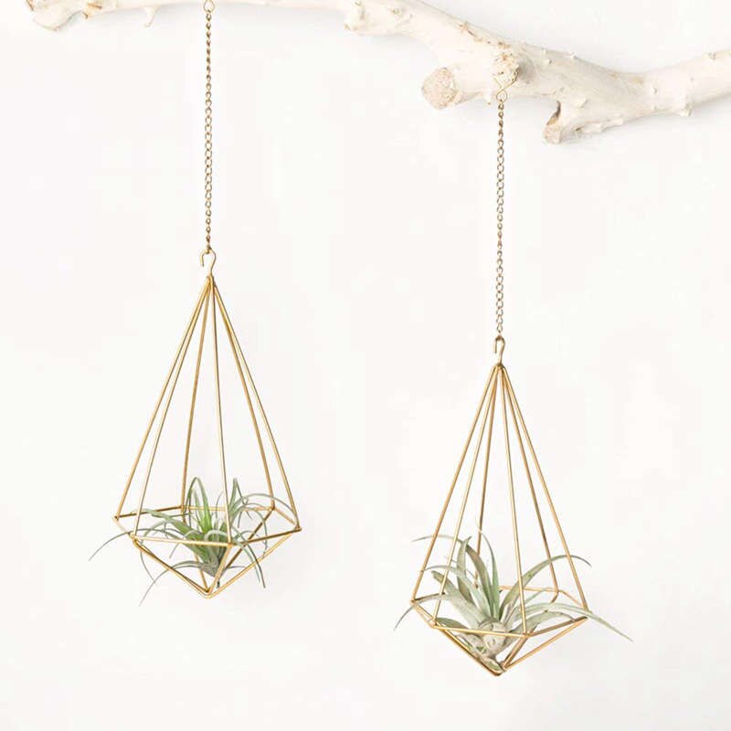 Hanging Air Plant Holder Modern Geometric Planter With Chain Tillandsia Container Himmeli Wall Decor, Gold