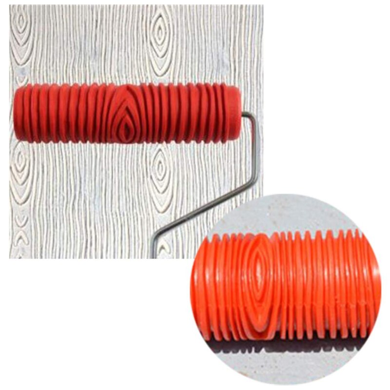 Blue Wood Grain Tool with Rubber Handle Graining Empaistic Stamp Pattern for Wall Painting DIY Decoration Paint Roller