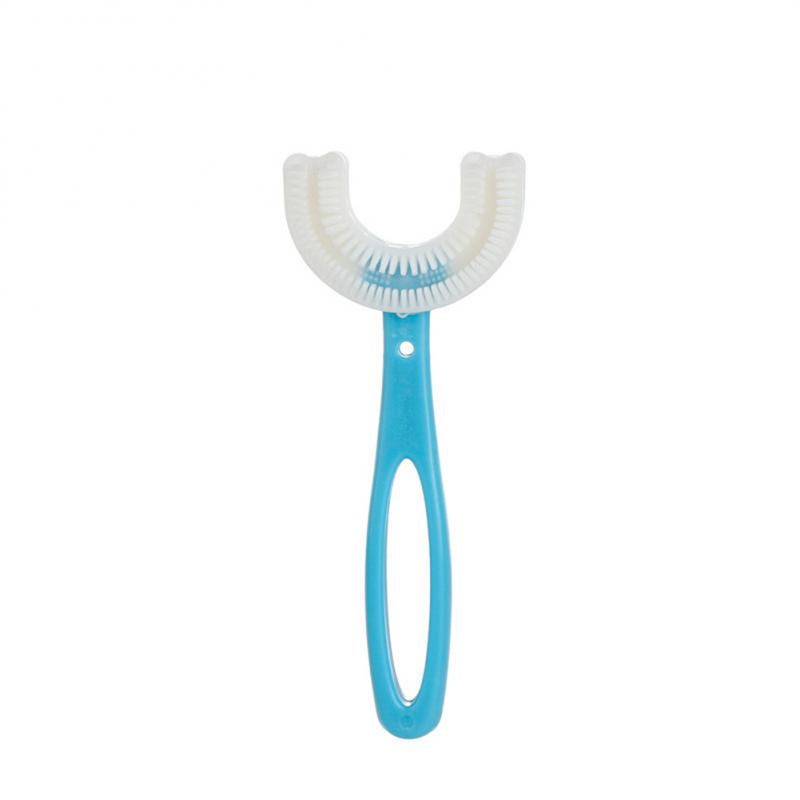 Spazzolini da denti a forma di U in Silicone con manico spazzola per la cura orale per 2-12 anni spazzolini da denti manuali a forma di U all&#39;ingrosso: Blue L