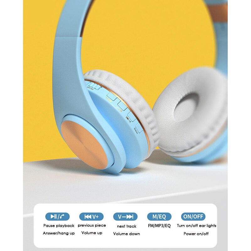 Bluetooth Headphones, Cat Ear LED Light Up Wireless Foldable Headphones over Ear for Smartphones/Laptop/PC/TV