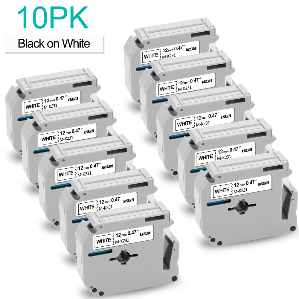 Absonic 10PK 12mm Label für Brother MK 231 Band mk-231 MK231 Schwarz auf Weiß Label Band für Brother P-touch Label Drucker PT-80: 10PK Black on White / 12mm