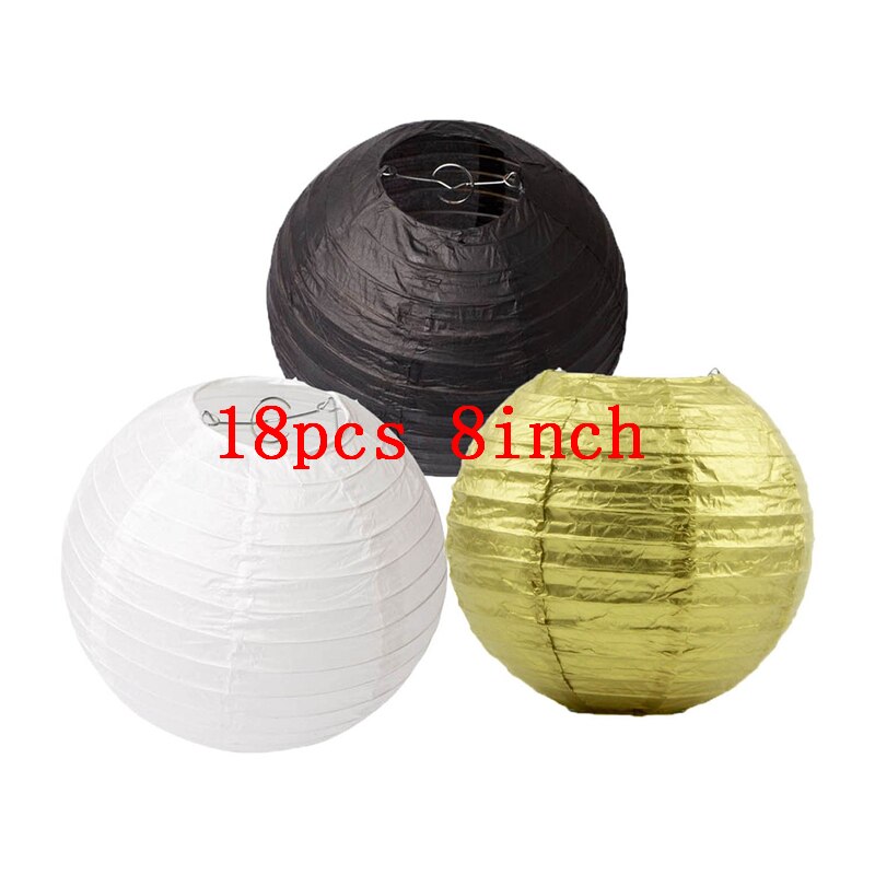 Ipalmay Goud Zwart en Wit Opknoping Ronde Papieren Lantaarns 8-10inch voor Wedding Baby Shower Evenementen Verjaardagsfeestje indoor Outdoor: 18pcs 8inch mix