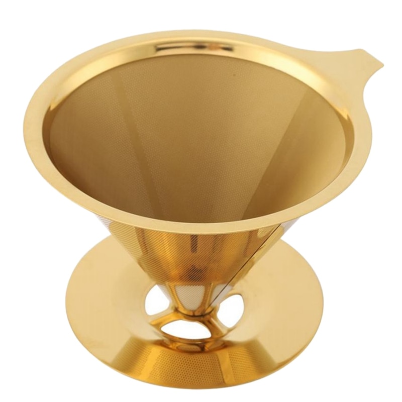 Coffee Filter Double Wall Stainless Steel Titanium Gold Poured Onto The Coffee Drip Filter With Cup Holder And Handle