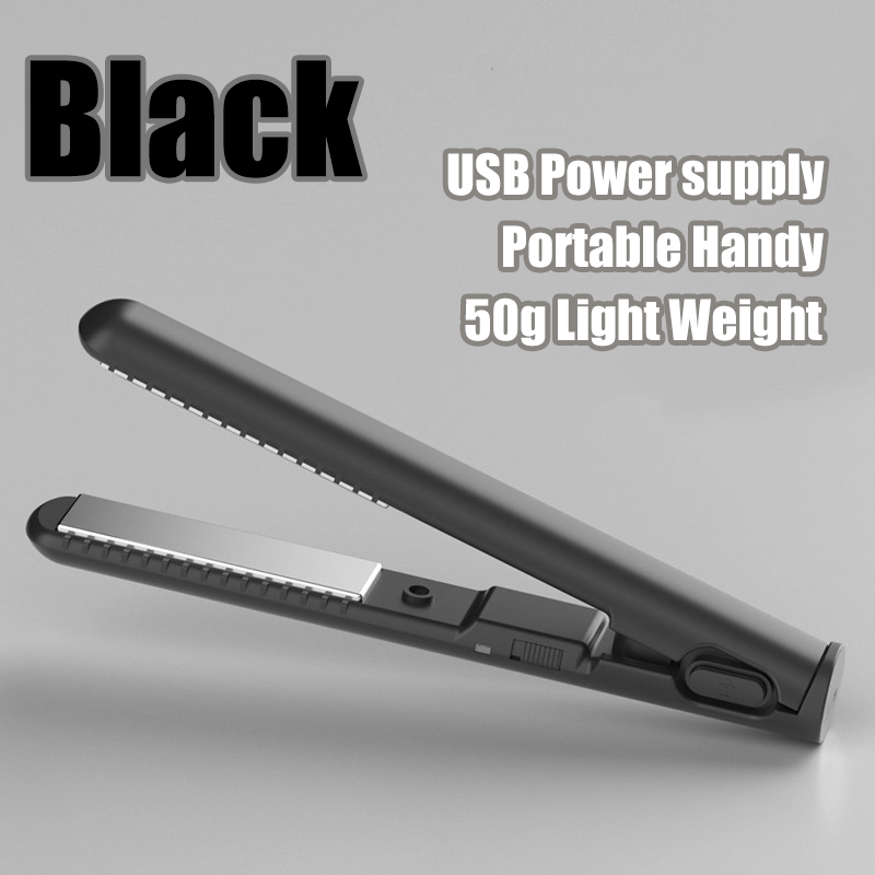 Mini-Haarglätter, USB-Netzteil, 5 V/2 A, Glätteisen zum Glätten von Pony, 16 W, tragbares Haareisen für den Heim- und Reisegebrauch: Black