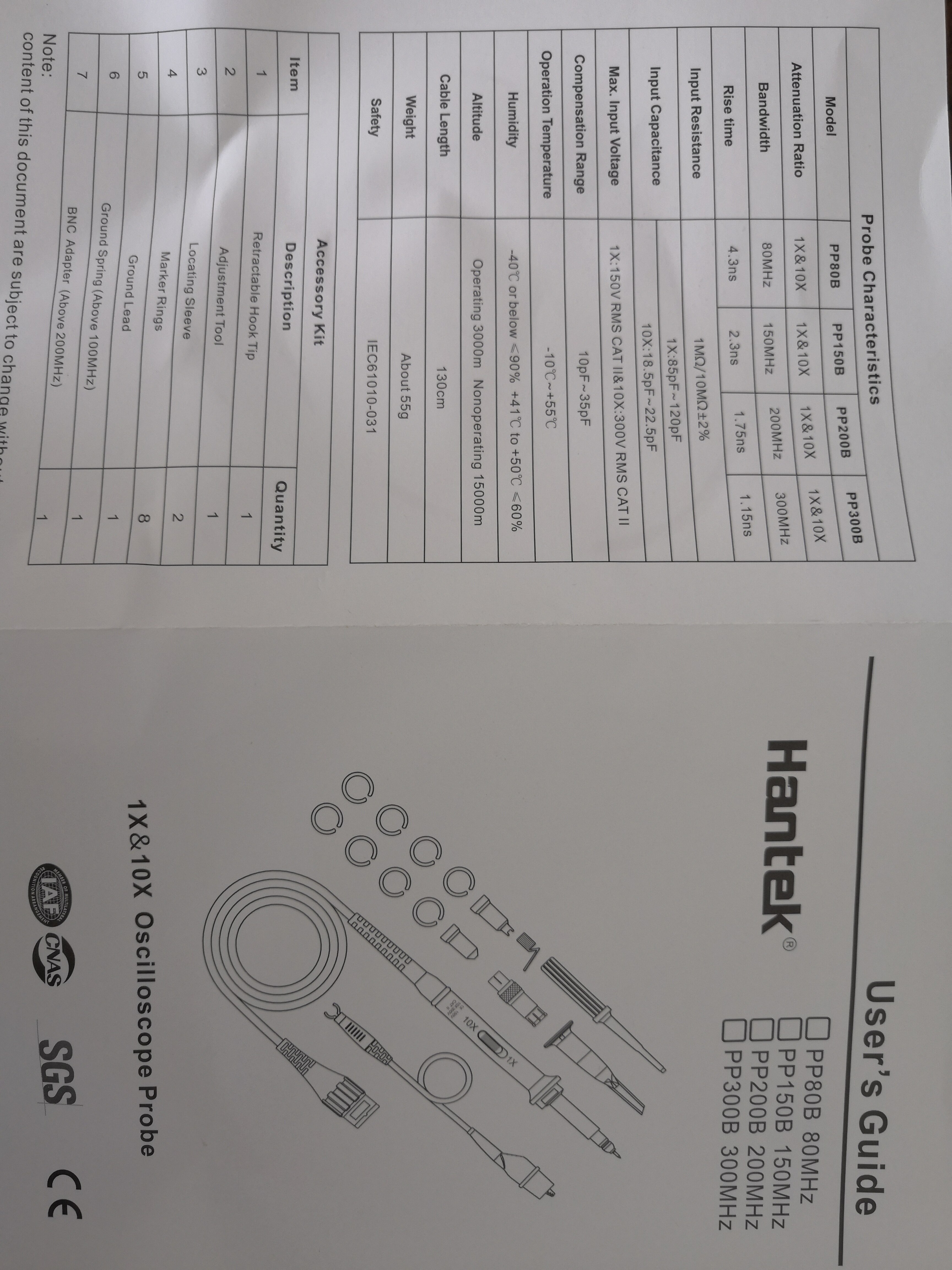 Hantek-Sonda de osciloscopio PP80B, analizador lógico, sondas de osciloscopio Digital x1, 80MHZ, Kit de osciloscopio de bricolaje, sonda de Clip