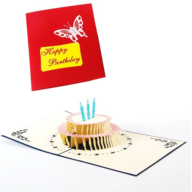 Tarjetas Pop-Up 3D de , 2 piezas, para San Valentín, cumpleaños, Navidad, aniversario, tarjetas de felicitación, tarjeta con forma de pastel