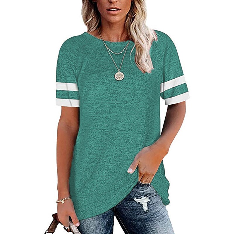 d'été en Europe et en Amérique de hauts manchon d'épissure pure couleur loisirs col rond manches courtes T-shirt: green / L