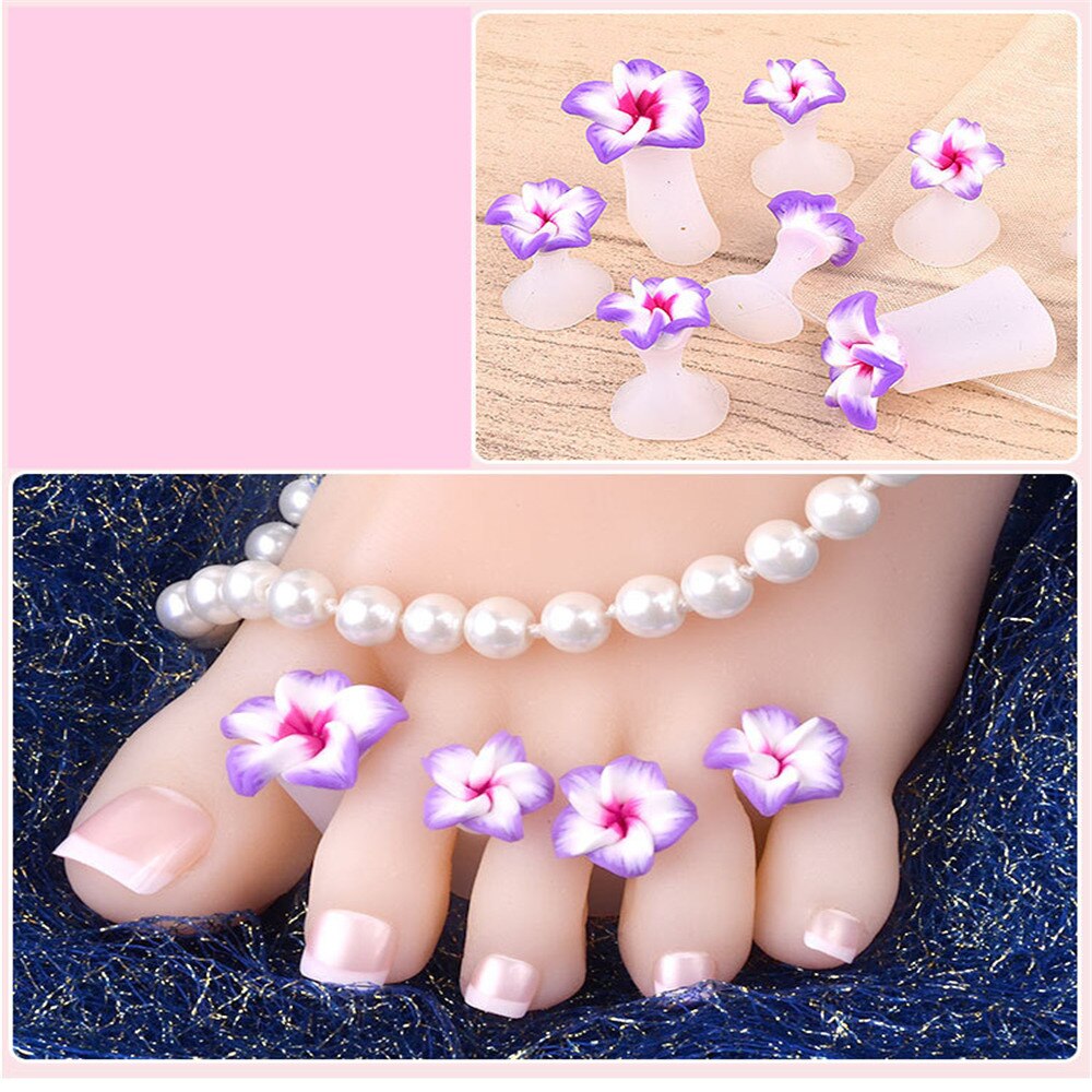 Separador de dedos de silicona suave para el cuidado de los pies, separador de dedos, margaritas, flores, perlas, corazón, diamantes de imitación, herramientas de pedicura, 8 Uds.