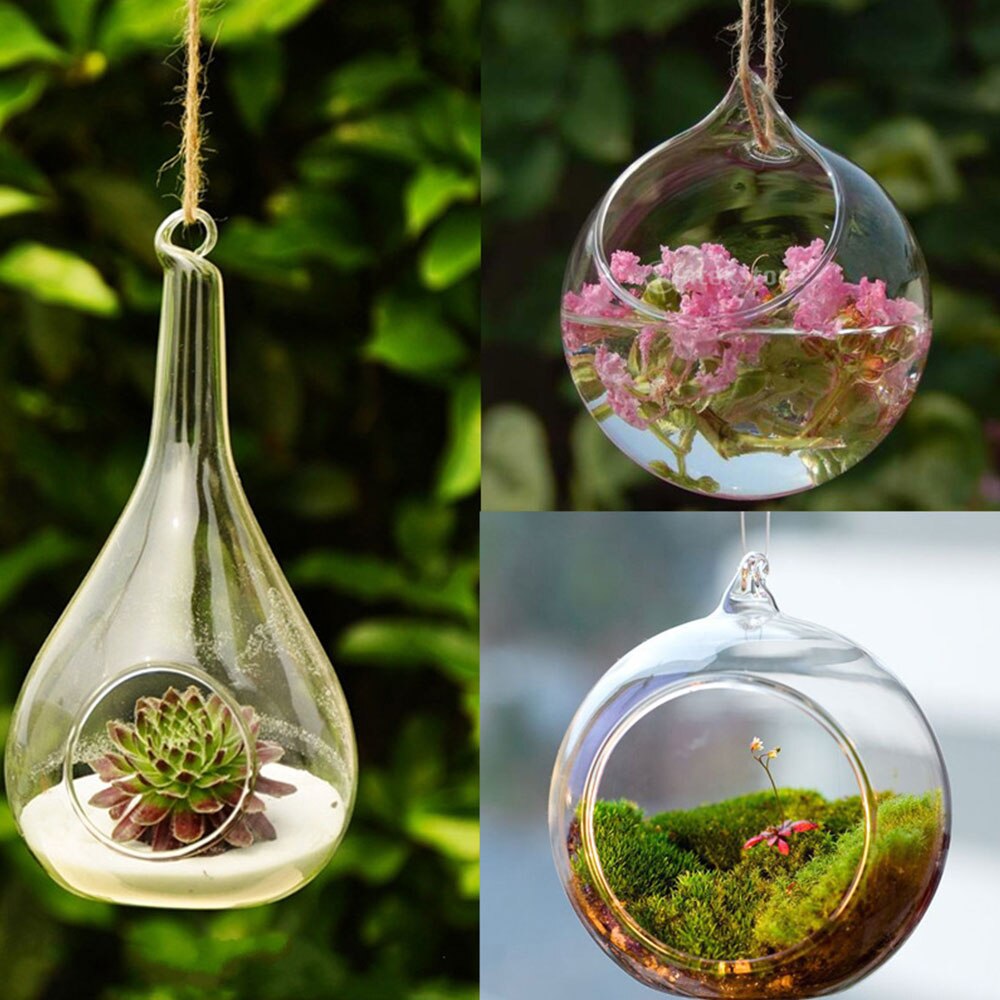 10 stk. dekorationskugleklodsform klar gennemsigtig hængende glasvase blomsterplanter