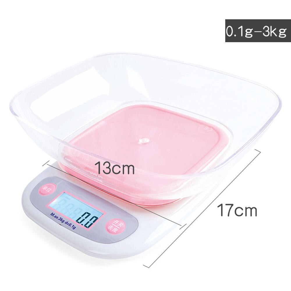 Electronic Digital 5kg/3kg /1g Kitchen Cooking Black/White With Bowl Weighing Scales Kitchen Scale High Precision Desktop Scale: Pink
