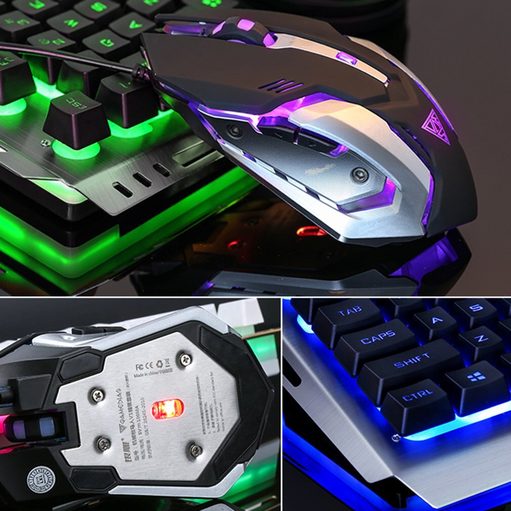 Mechanical Keyboard USB Wired Ergonomic Backlit Mechanical Feel Gaming Keyboard and Mouse Set with Aluminium Alloy Panel