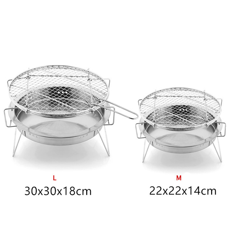 Round Folding Charcoal Grill Stainless Steel Portable Bbq Grill Outdoor Barbecue Accessories for Cooking Camping Tools