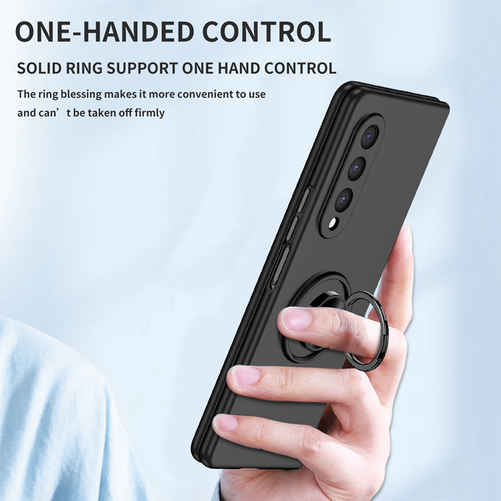 Para samsung galaxy z fold 3 5g caso de luxo zfold 3 ultra-fino cor sólida telefone capa anel suporte galaxy z fold3 casos