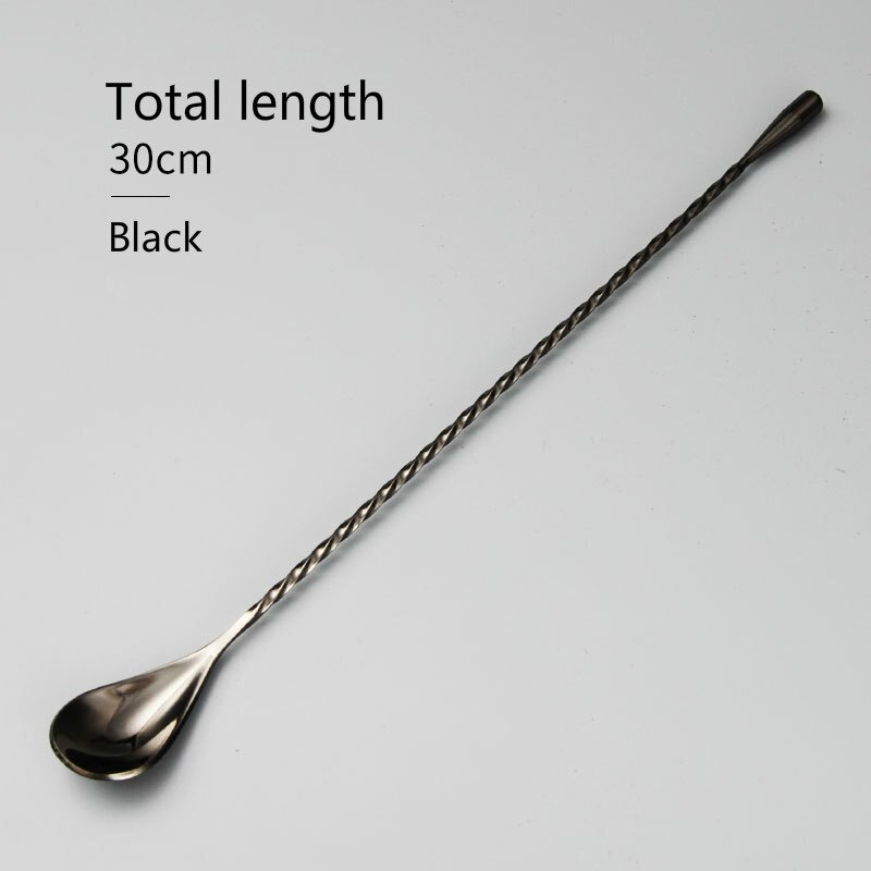 4 Colors Simple Swizzle Stick Water Droplets Spoon Stainless Steel Raindrops Bar Serves Cocktails Tools Thread Bar Spoon: Black 30cm