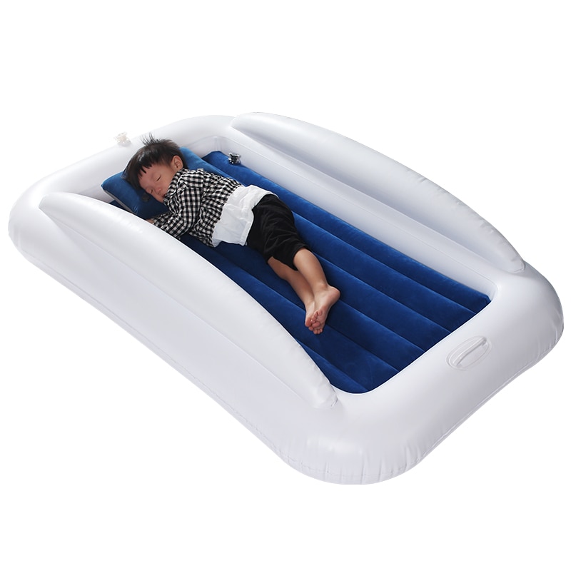 Inflatable Toddler Travel Bed with Safety Bumper for Camping Home Portable Blow Up Mattress for Kids with Built in Security Rail