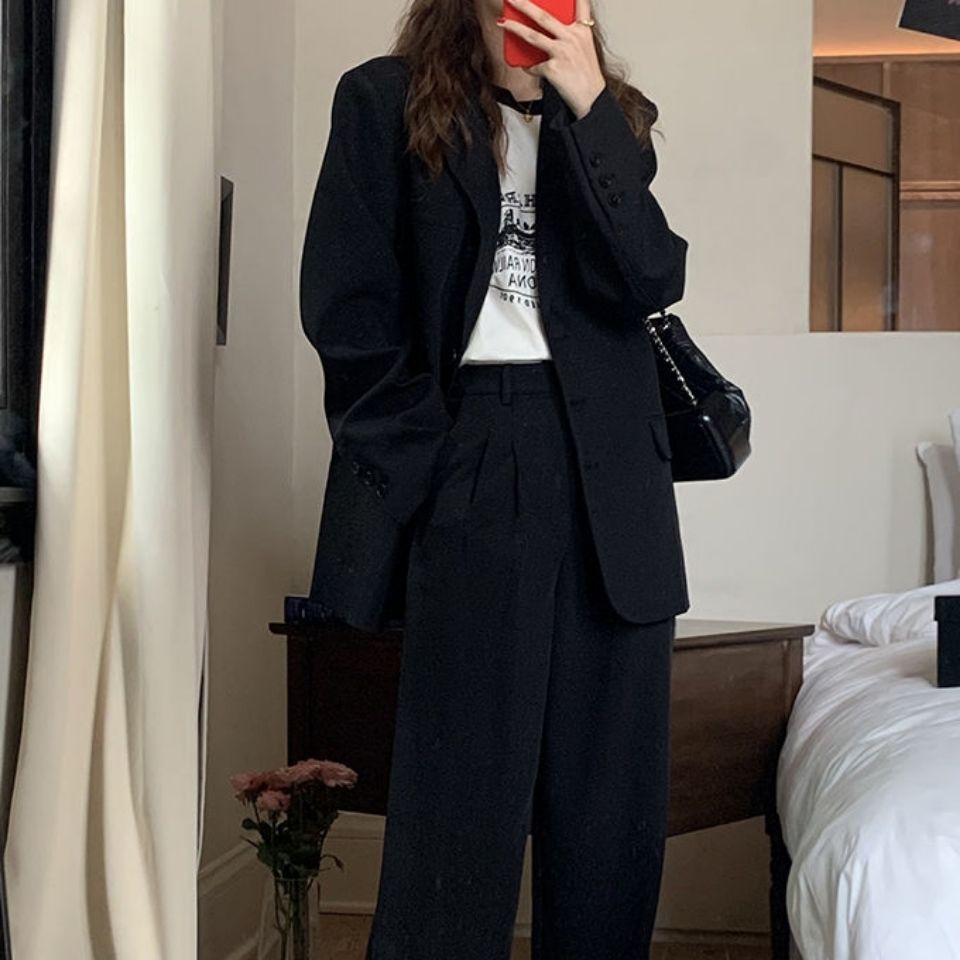 Blazers negros de primavera para Mujer, trajes elegantes de oficina informales de estilo coreano, con cuello de muescas único, versátiles y Chic