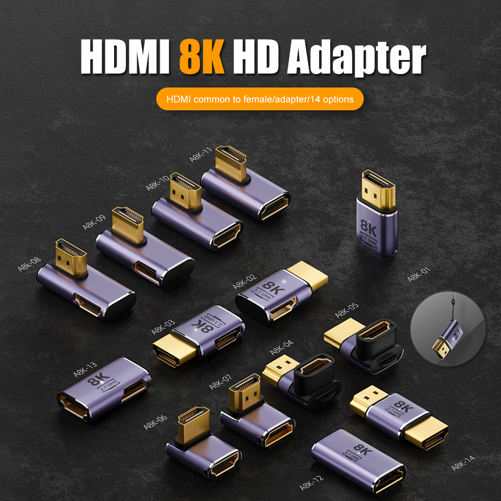 HDMI-compatibele adapter 90 270 graden haakse man-vrouw converter 8K HD-connector Mini / Micro HDMI-compatibele extender