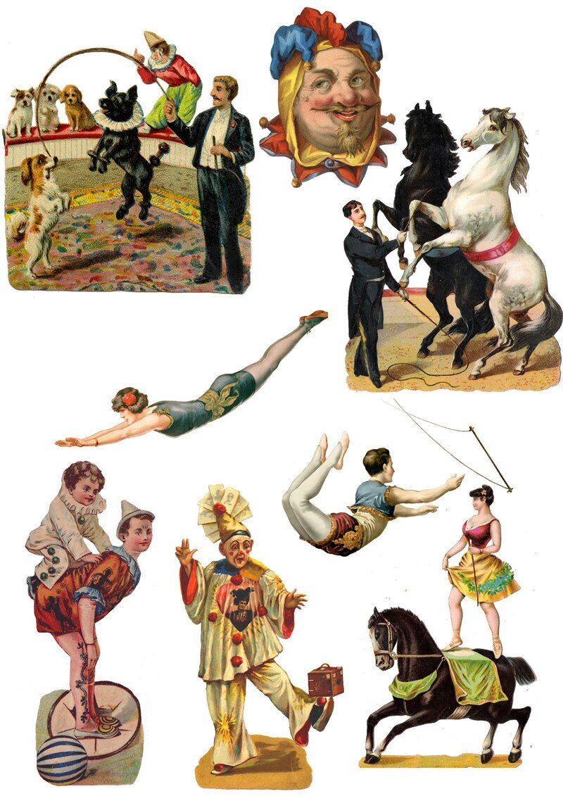 Retro Circus Clown Stickers Crafts And Scrapbooking stickers book Decorative sticker DIY Stationery: G 8PCS