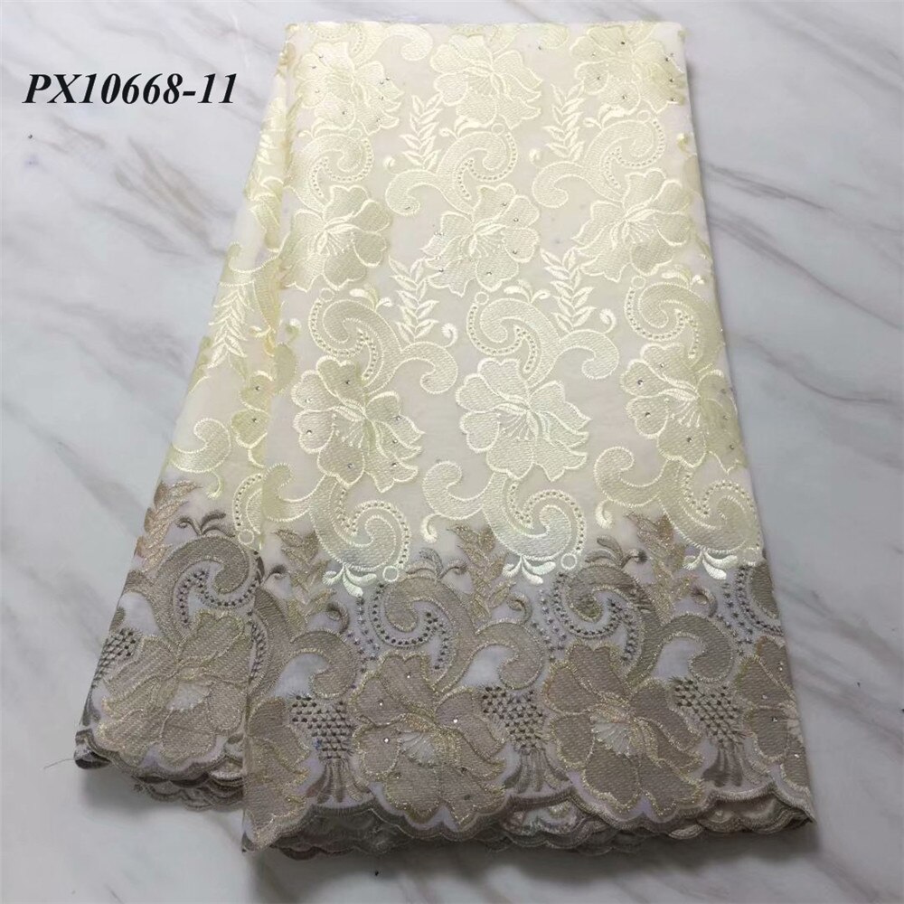 The latest good soft touch Yellow color voile cotton fabric 5 yards women evening dress lace: 11