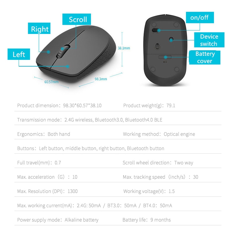 Rapoo – Mini-souris optique sans fil, silencieuse, avec Bluetooth, 3.0/4.0 RF, 2.4 ghz, pour PC et Laptop Windows, nouveauté