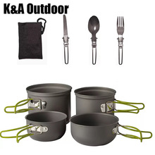 K en EEN Outdoor 7 stks/set Draagbare Outdoor Kookgerei 4 Potten 3 Gebruiksvoorwerpen Camping Kookgerei Koken Camping Wandelen Cookware PicnicPot